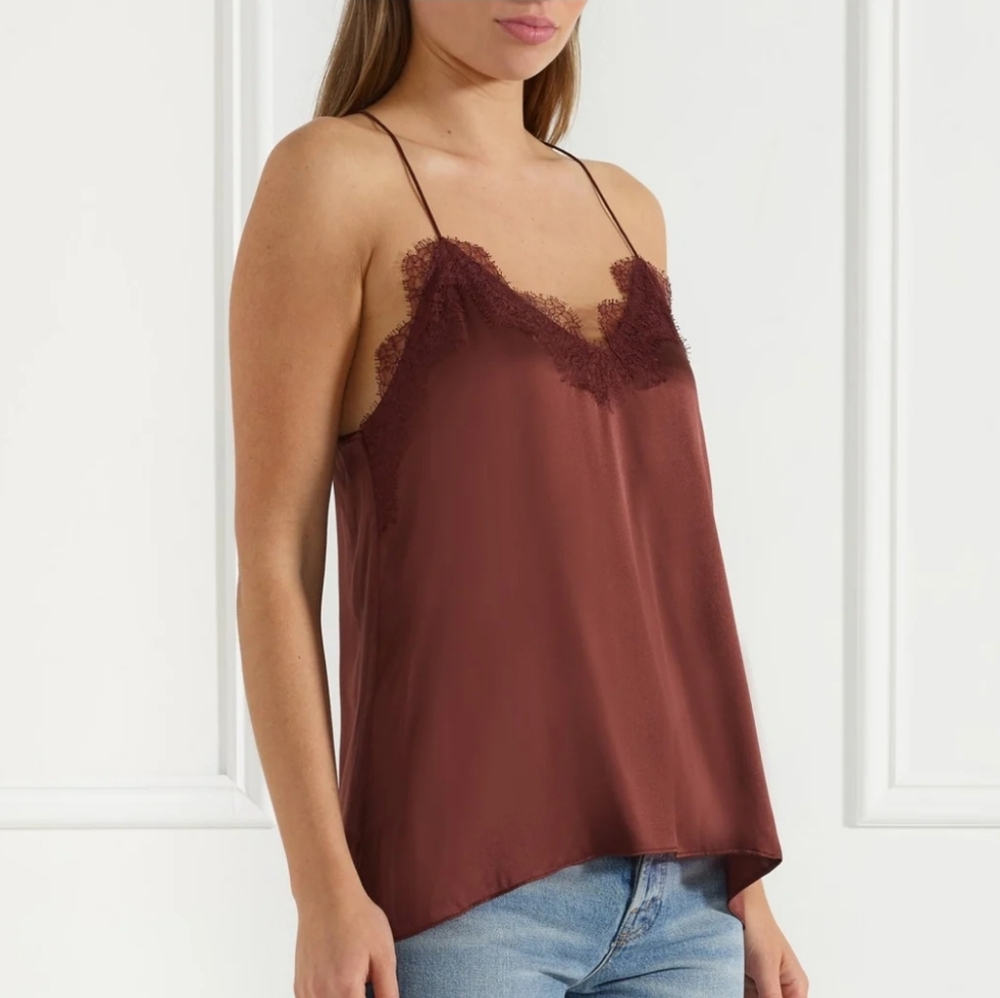 CAMI Charmeuse Silk Racerback Silk Maroon Lace Cami Top XXS